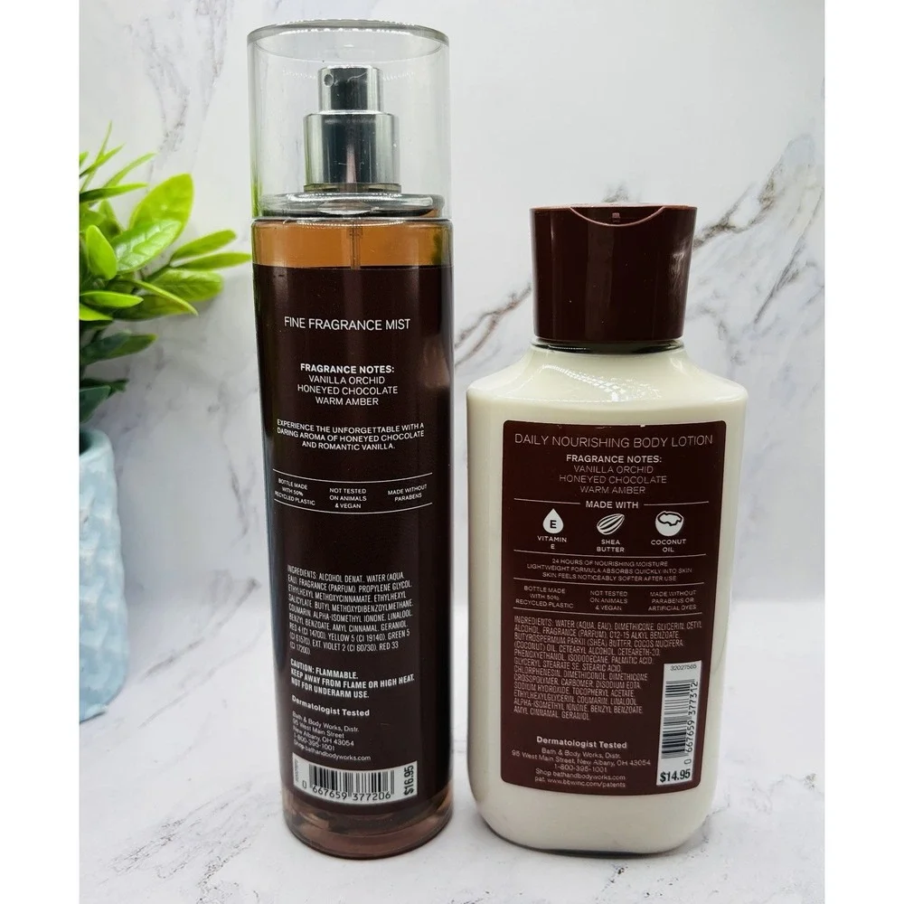 Bath & Body Works CHOCOLATE AMBER Body Mist & Lotion 2PC Set